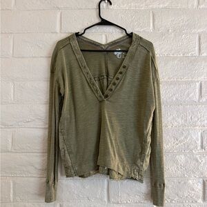 Pilcro Olive Long Sleeve V-Neck Top